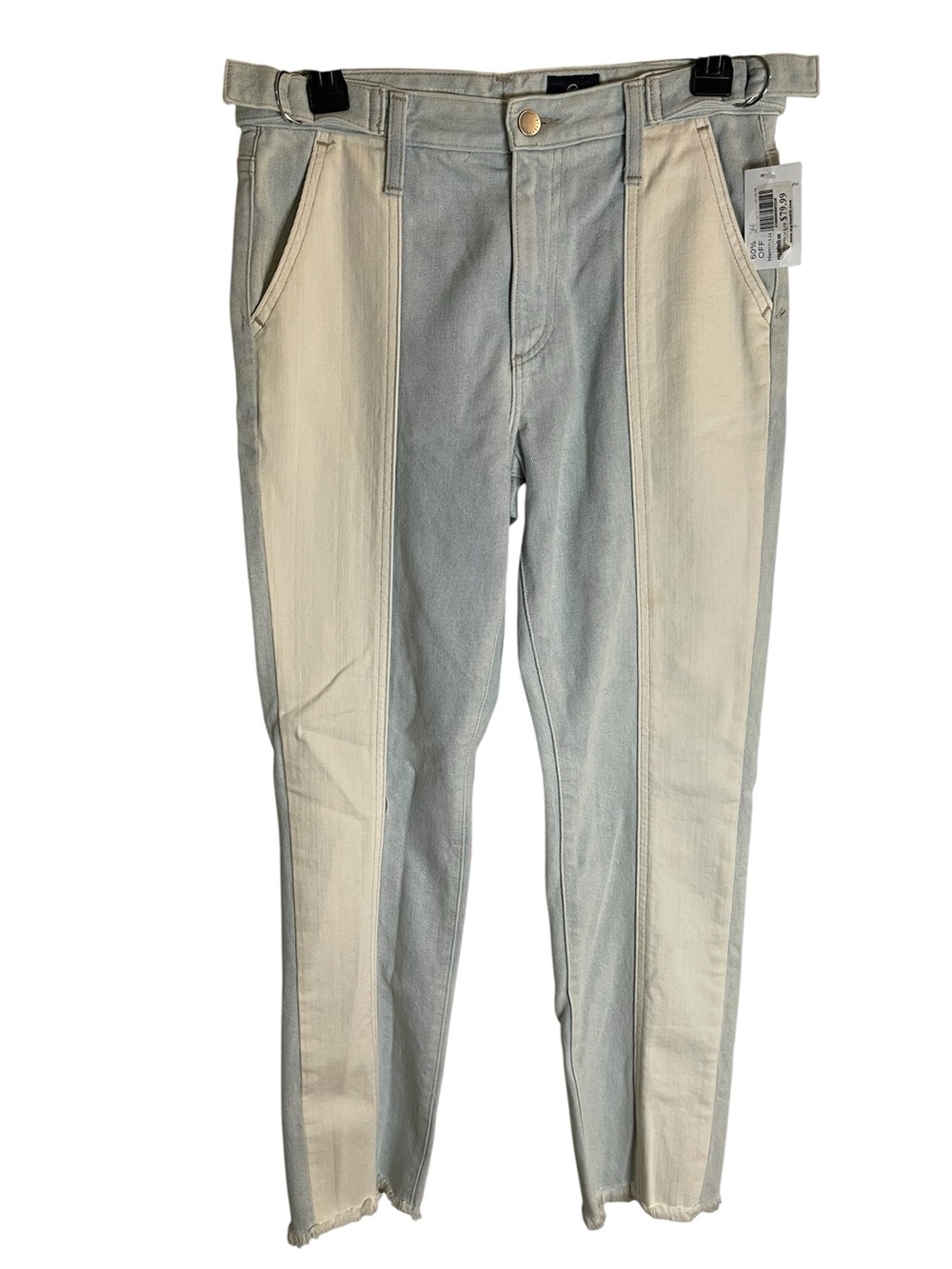 AG Adriano Goldschmied Cream & Light Blue The Isabelle Panelled Jeans Size 27R
